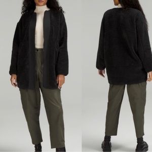 NWT Lululemon size 12 black collarless textured fleece full zip jacket